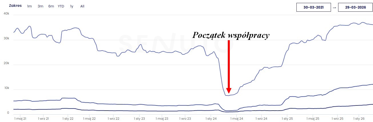 wykres przedstawia przywrócenie pozycji sklepu po spadkach